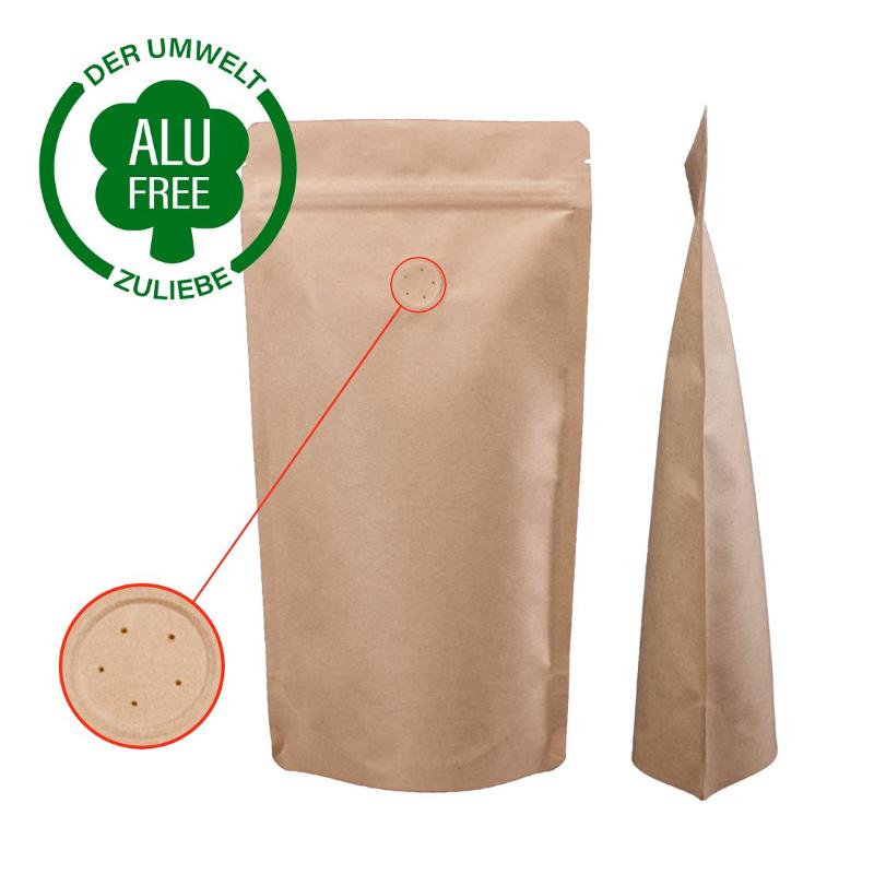 Stand-up pouch brown kraft paper high barrier with valve 500g