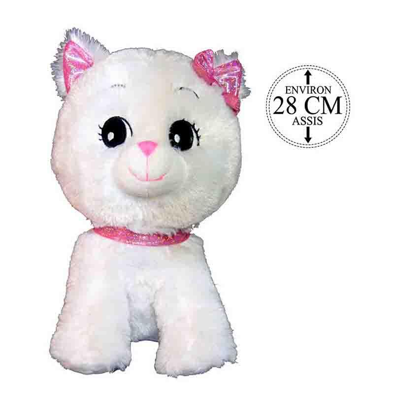 Chat Blanc Noeud Collier Rose 28cm Peluches Sandy Grossiste En Jouets Pour Professionnels France